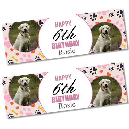 Personalised Doggy Birthday Banner Any Name And Photo, Blue, Orange, Pink - Picture 2 of 4