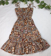 VTG Hilo Hattie Brown Sundress Tied Straps Size S Style 454 Made in USA Cotton