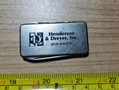Vintage Henderson & Dreyer Inc Sacramento? Advertising Money Clip Pocket Knife