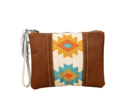 Myra Bag 7310 NOVA AZTEC Pouch Wristlet Purse Canvas & Leather