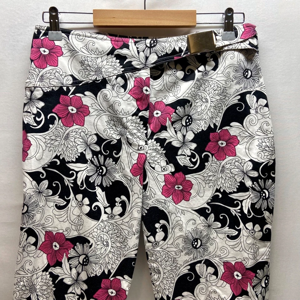 Pantalones Capri Mixit Para Mujer 10 Blanco Negro Rosa Floral Cinturón Elástico Moda Usados en Excelente Condición Foto 2 de 4