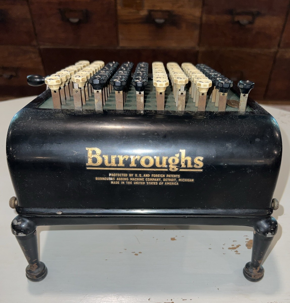 Antique Burroughs Class 5 10 Column Key Driven Calculator Adding