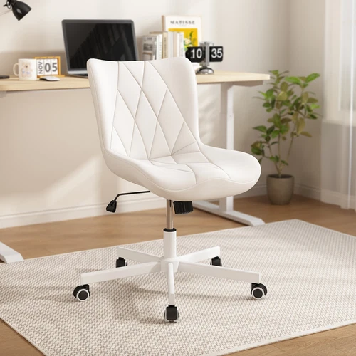 Armless Office Chair Swivel Leather Home Office Desk Chair with Wheels