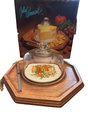 Goodwood Solid Oak Cheese Tray & Glass Dome by Julie Pomerantz #1666 New in Box