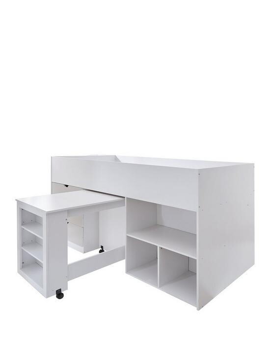 Mico Single Mid Sleeper Bed with PullOut Desk and Storage White Kids