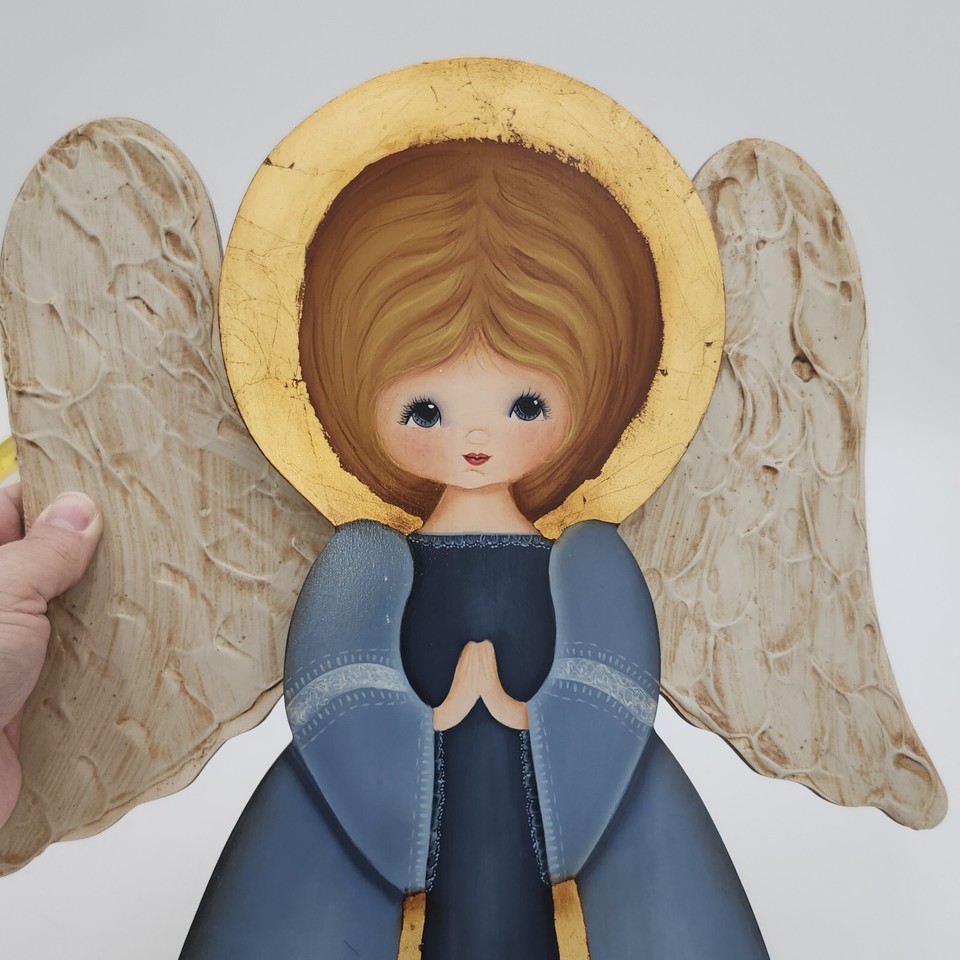 Angel Wall 16" Hanging Wood Country Farmhouse Folk Art Hand painted