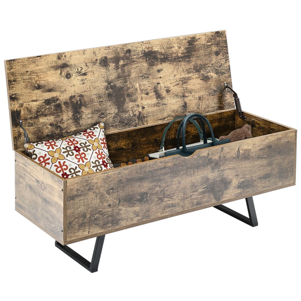 Rustic Wooden Shoe Bench Storage Ottoman Chest Box Trunk Cabinets Home Organiser - Image 4 of 4