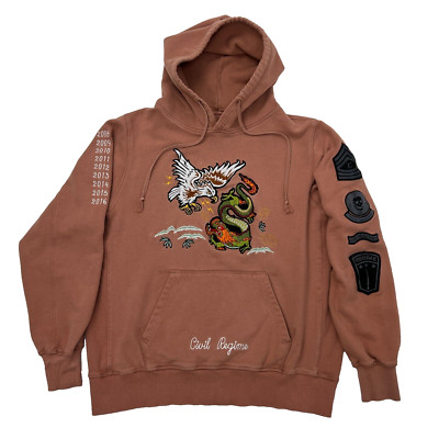 Civil Regime Mens Hoodie Sweatshirt Sz L Eagle Dragon Pinkish Brown Embroidered