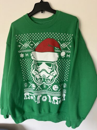 Star Wars Christmas Santa Hat Stormtrooper Sweatshirt Green Adult Size XL - Picture 1 of 4