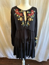 Free People Spell On You Dress Size XS Black Embroidered Long Sleeve Floral