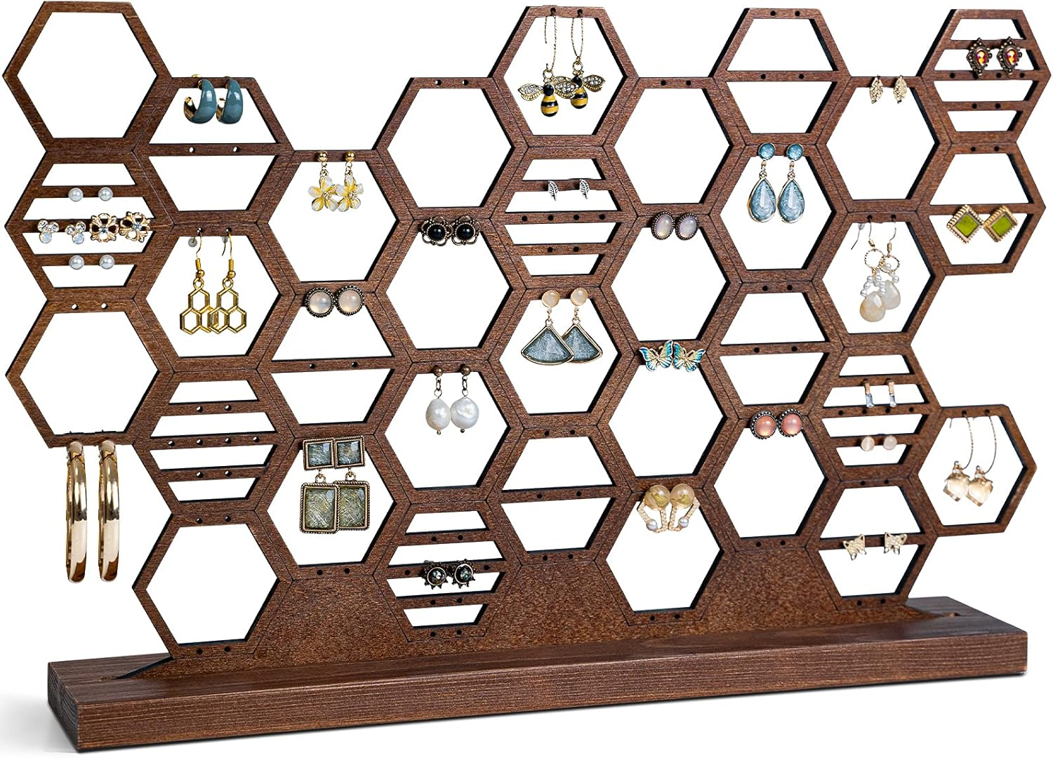 Honeycomb Wood Earring Holder Organizer Beehive Display Stand for Jewelry