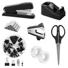 Black Office Supplies Set, Black Desk Accessories, Stapler, Tape Dispenser, S.