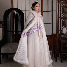 Warm Bridal Cape Wedding Coat Long Faux Fur Hooded Bride Wrap Wedding Cloaks