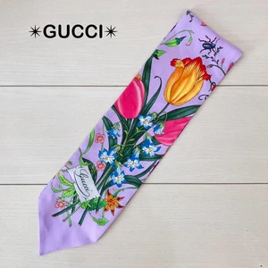 Gucci nœud col soie motif flore lavande fleurie