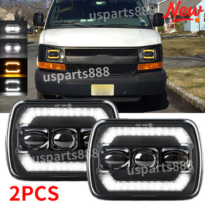Pair For Chevy Express Cargo Van 1500 2500 3500 7x6 5x7 LED Headlights Hi/Lo DRL