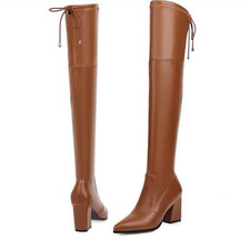Womens Pull On Over The Knee Boots Slim Leg F...