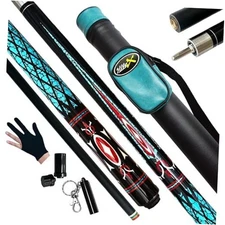  2-Piece Pool Stick with case, 13mm Multilayer Leather Tip, 20 oz AzureFlare