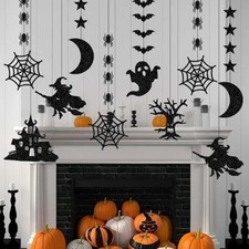 6pcs Halloween Hanging Banner Garland Spider Witch Ghost Bat Decorations