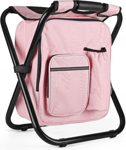 Heavy Duty Pink Backpack Stool Cooler Chair Supports 400 LBS Portable-image