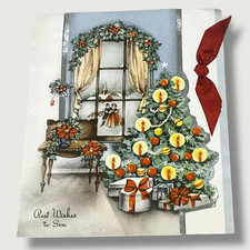 Best Wishes to Son Christmas Tree Vintage Holiday Card KBX