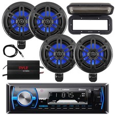 Pyle Marine Bluetooth Receiver, 4x 4" 150W Black Speakers, Amp, Cover, Antenna