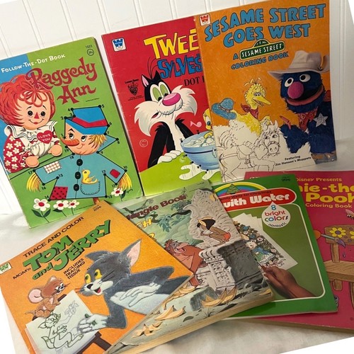 Vintage Whitman Coloring Activity Books Kids Disney Looney toon Some Pages Used
