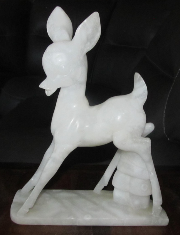Vintage Baby Fawn Deer Bambi 9.5" Tall Resin Stone White 2.5" x 7.25" Figurine
