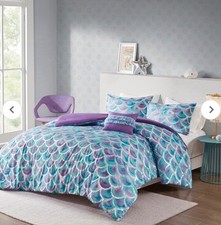 Pearl Twin/Twin XL Metallic Printed Reversible Duvet Cover Set Teal Purple