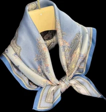 100% Silk 20" small square Scarf Women neckerchief Wrap floral blue red MY209