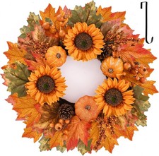 24 Inch Fall Wreaths for Front Door, Autumn Wreath with Hanger