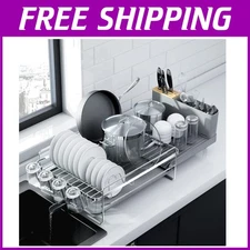 Adjustable Large Dish Rack with Cutlery Holders for Efficient Drying, 12.9" W