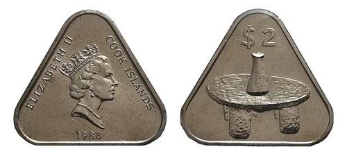 1987-1994 Cook Islands 2 Dollars Triangle Coin Kumete Mortar & Pestle