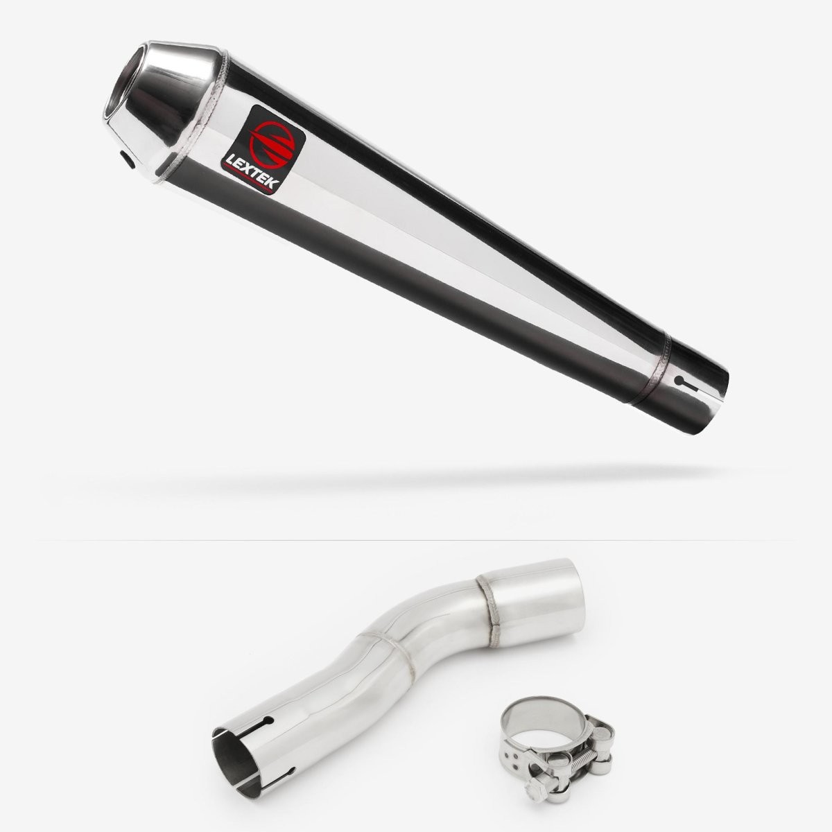 Lextek Stainless Steel AC1 Polished 350mm Exhaust with Link Pipe Silencer Black