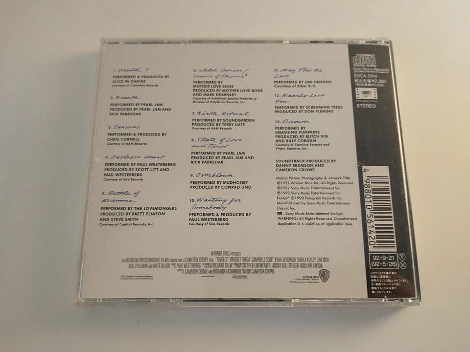 Singles Soundtrack Japan CD 1992 Alice In Chains Pearl Jam Mudhoney Soundgarden - Bild 3 von 4