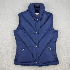 Vintage Colins Down Puffer Vest Womens Medium Navy Snap Front Quilted 80s