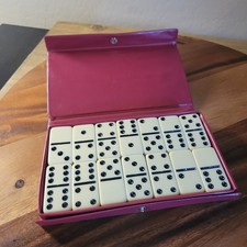 Vintage Pavilion 28 Piece Domino Set in Red Vinyl Snap Case No Instructions