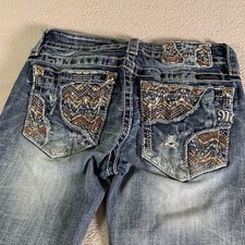 Miss Me Signature Skinny Jeans Juniors 25 Blue Medium Wash Distressed Rhinestone