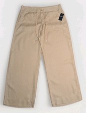 NWT Lauren Ralph Lauren Linen Wide Leg Pants Tan Drawstring Womens Size 12 NEW