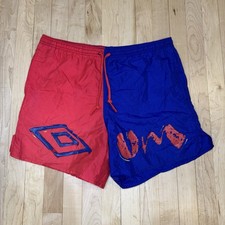 Vintage Umbro Shorts Colorblock Nylon Red Blue Soccer Made In USA 90s Size Small