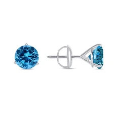 2.5 Ct Round Cut Blue VS Lab Grown Diamond 14K White Gold Earrings Martini Screw