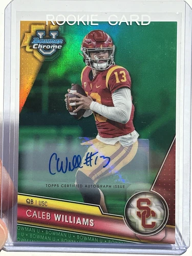 2023 Bowman University CALEB WILLIAMS GREEN ROOKIE AUTO #/99 SP🔥RARE🔥BEARS🏈