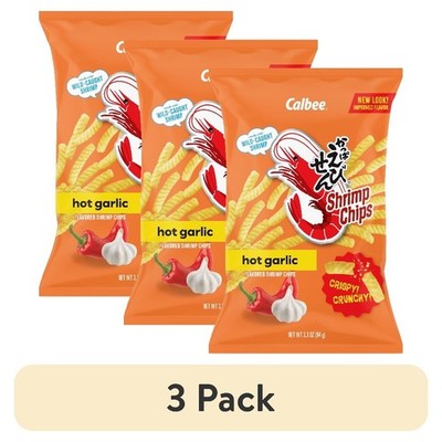 Baked Hot Garlic Flavored Shrimp Chips - 3.3oz Bag (Pack of 3)