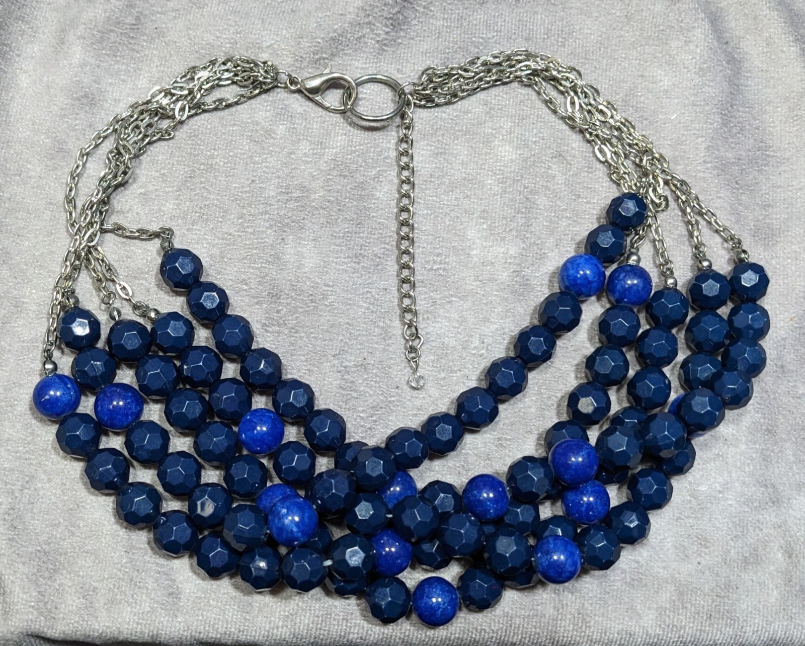 Layered Chunky Blue Beaded Statement Necklace On … - image 6