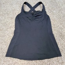 Lululemon Tank Top Womens 10 Black Built In Bra Criss Cross Strap Yoga Gym Run