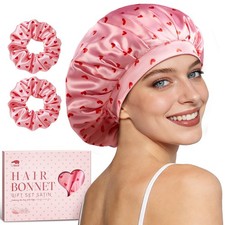 Silk Satin Night Sleep Bonnet Cap Adjustable Double Layer Scrunchies Hair