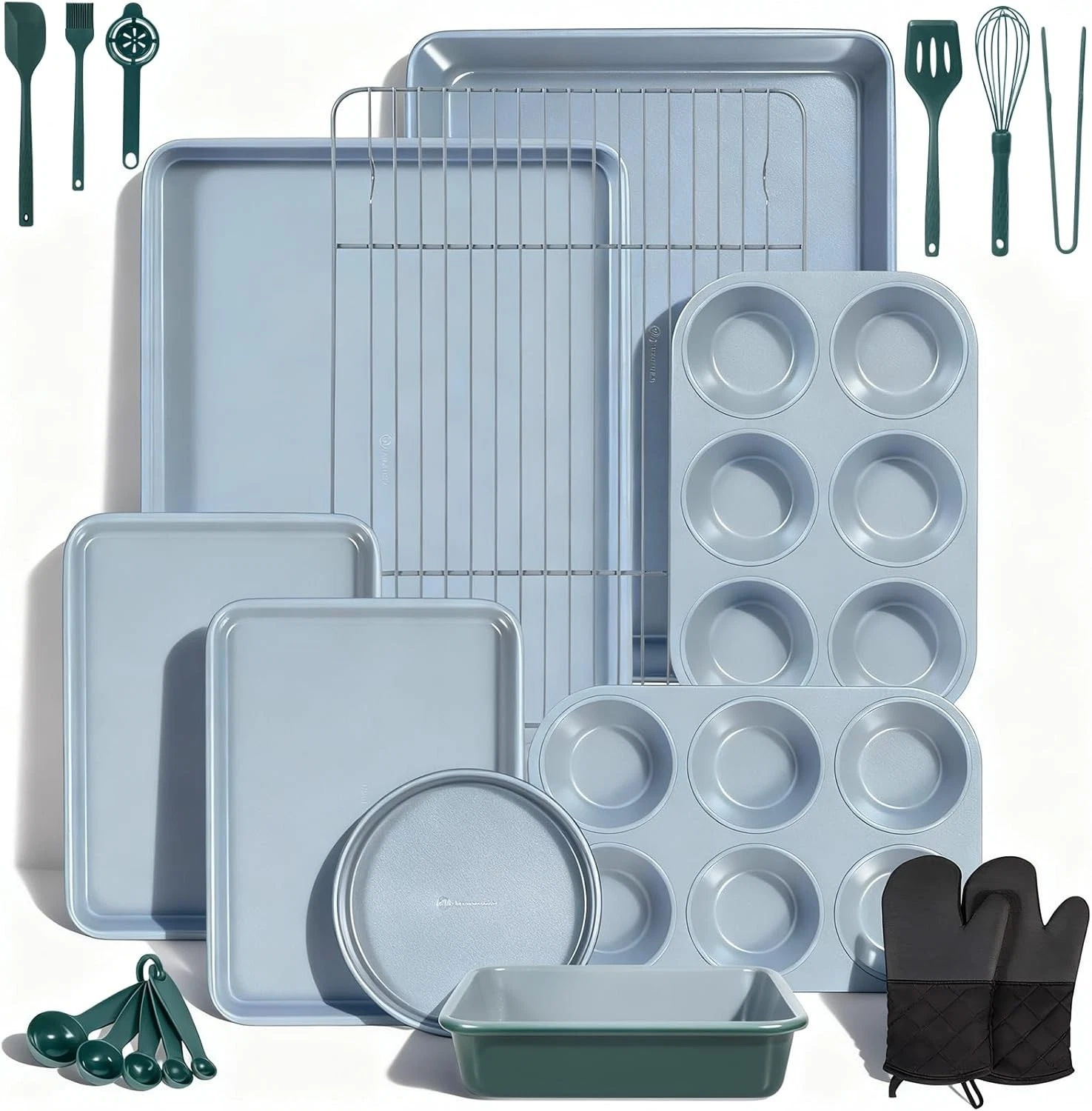 22-Piece Baking Pans Set Stackable Bakeware Non Stick Baking Set Non Toxic Oven