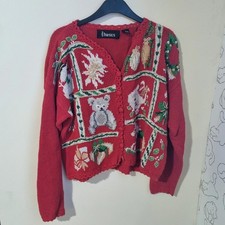 Stefano Red Embroidered Womens Christmas Cardigan