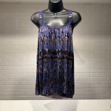 Free People Crochet Back Tank Top Blue Purple Shell Boho Sleeveless