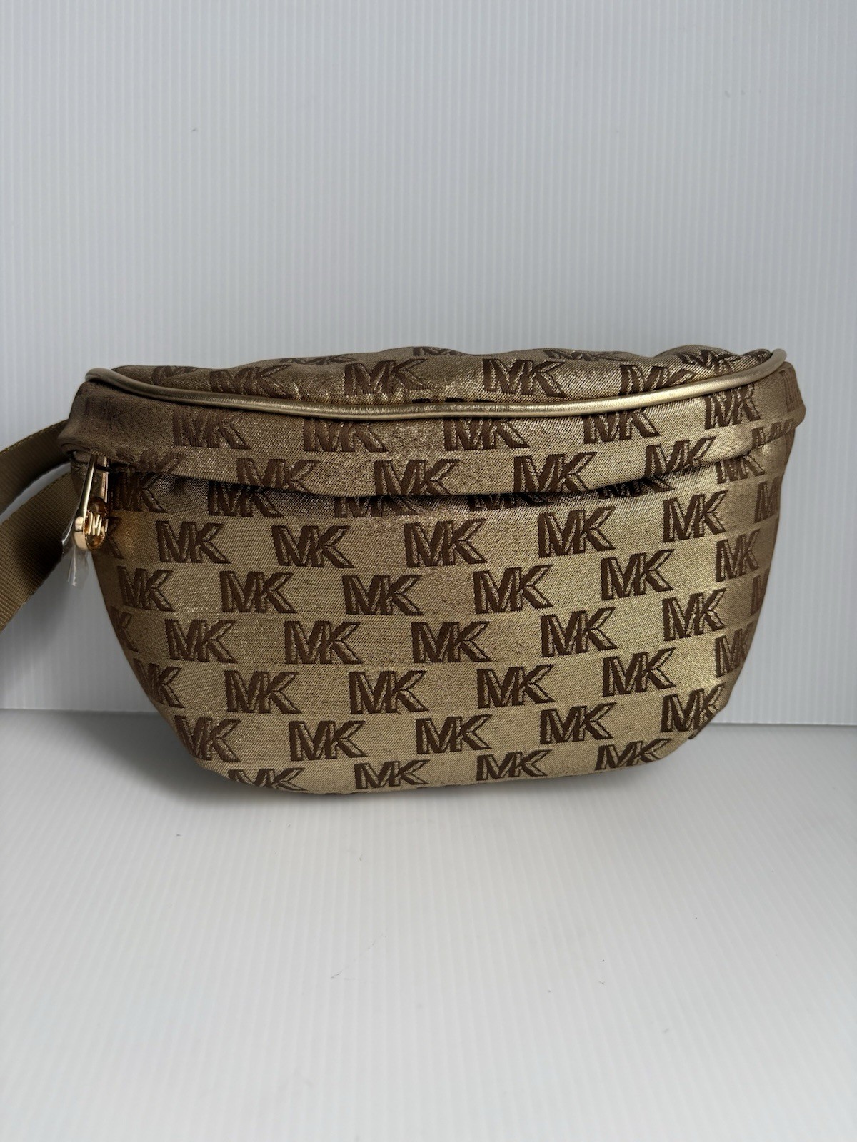 Michael Kors Women’s Metallic Logo Jacquard Belt Bag Gold  NWOT