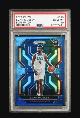 2021 PANINI PRIZM #325 EVAN MOBLEY BLUE PRIZM /199 ROOKIE RC PSA 10